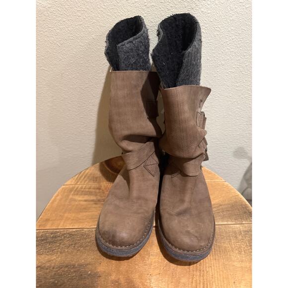 Sorel Chipahko Felt Wool Leather Buckle Tall Boots Brown & Grey Women's 10 - Picture 2 of 7